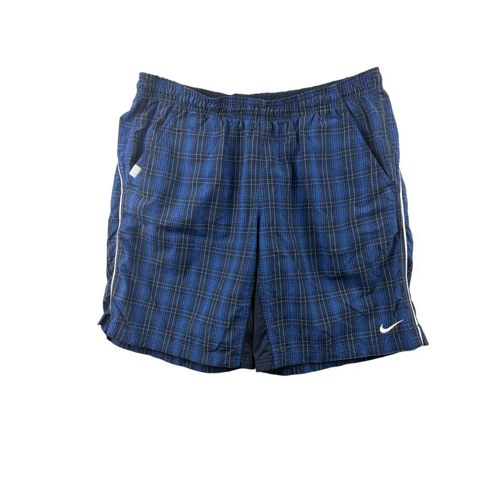 Nike Mens Swim Trunks Blue Plaid Mesh Lined Shorts - Size Large